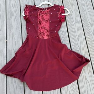 💃 OH SO PRETTY REVERENCE DANCE CUSTOM SIZE  SMALL BURGUNDY LACE & RHINESTONES